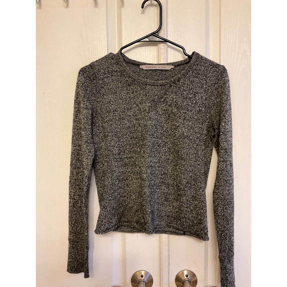Athleta Womens 100% Cashmere Marled Knit Crew Neck Sweater Black White XS